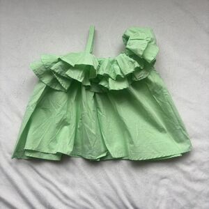 Habitual Girls Pastel Green One-Shoulder Ruffle Crop Top | Size 7/8